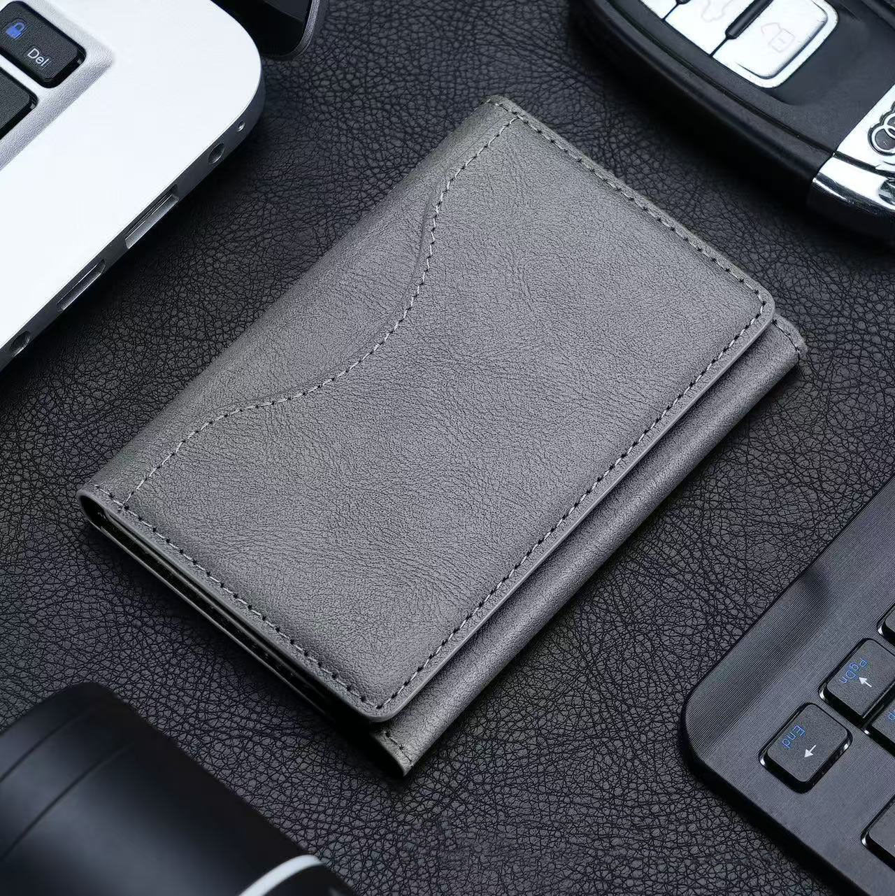 Grey 3-in-1 Magnetic Wallet for MagSafe - Slim PU Leather Card Holder with Kickstand